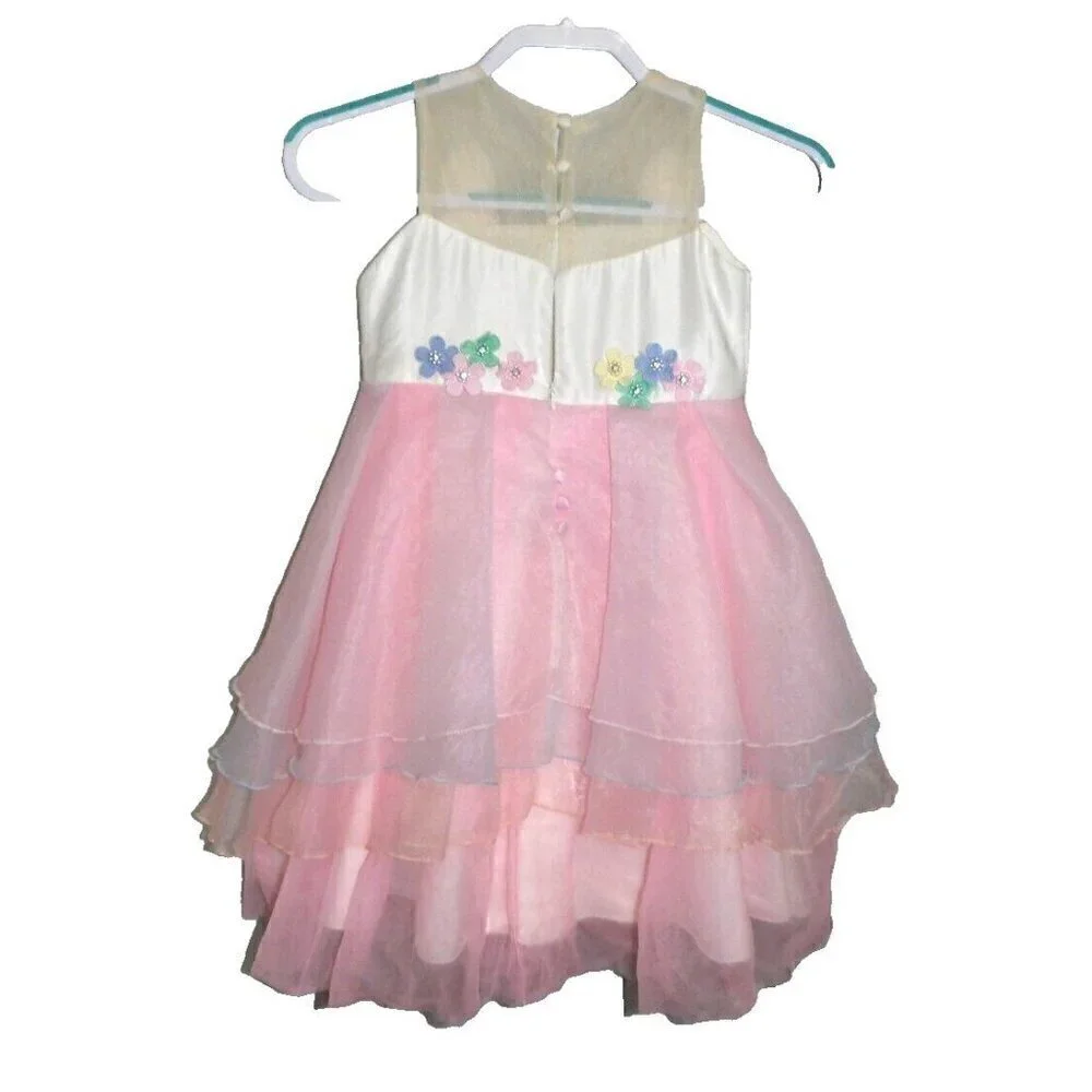 Little girls PRINCESS DRESS pink & off white with flowers size M fits 24